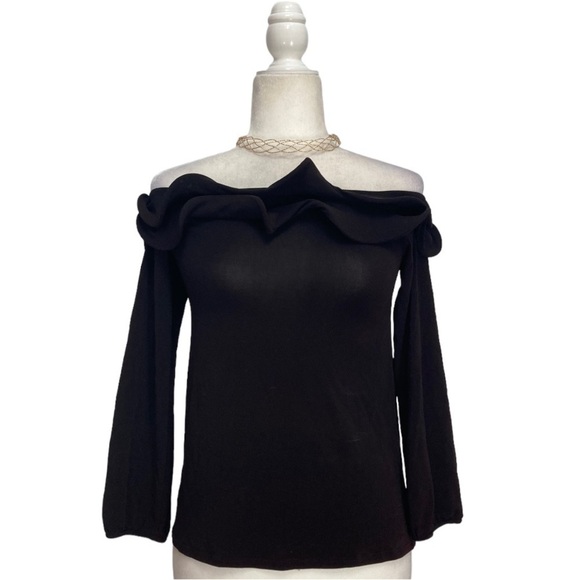 Armani Collezioni Off the Shoulder Ruffle top in Black - Picture 9 of 10